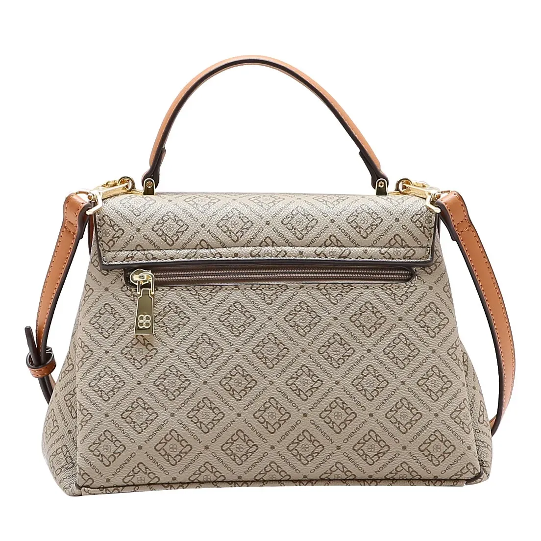 Bolsa Chenson Monograma Luxo bege vista traseira com detalhes do zíper externo